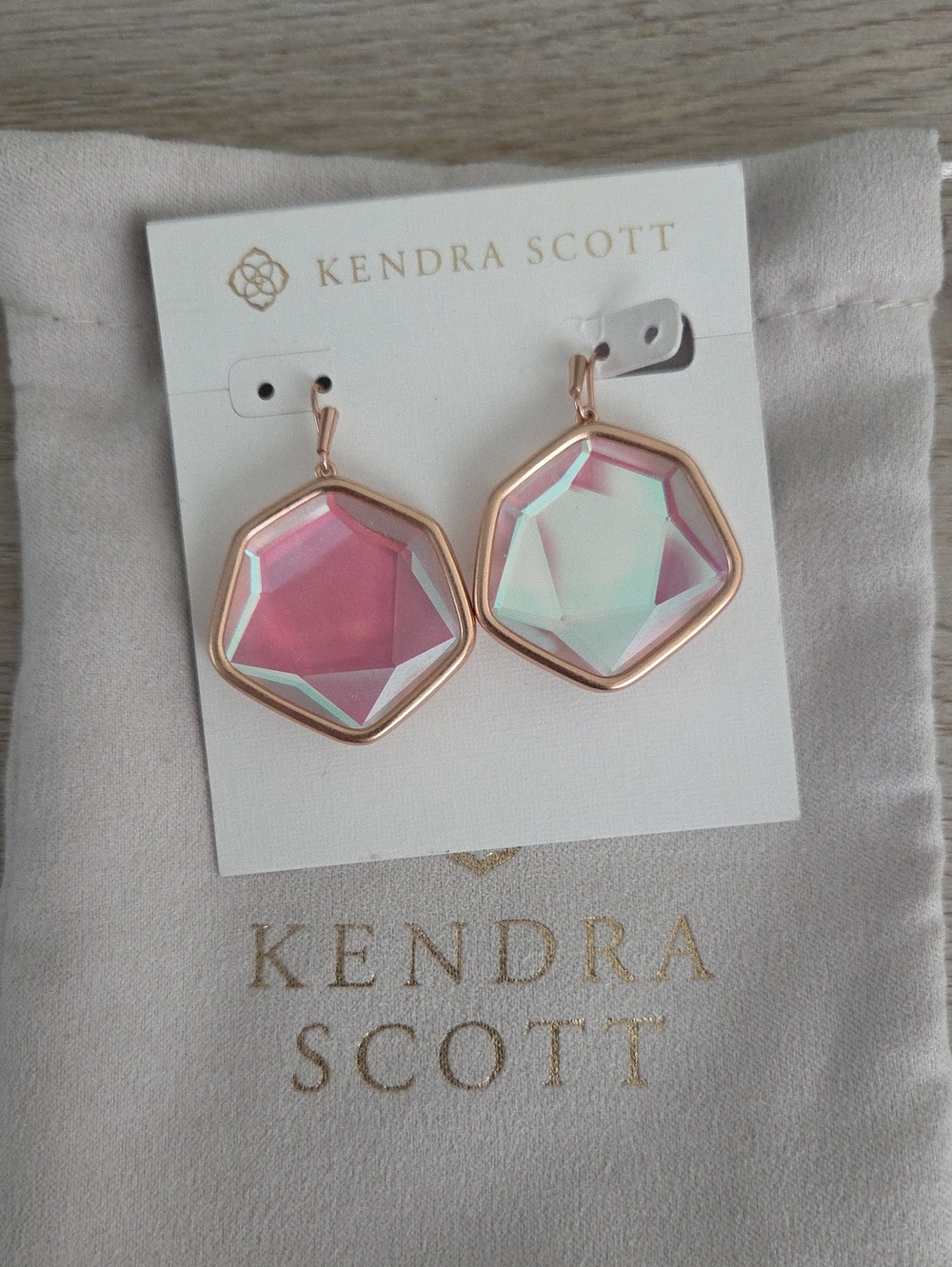 Kendra Scott Iridescent Pink Hexagon Drop Earrings